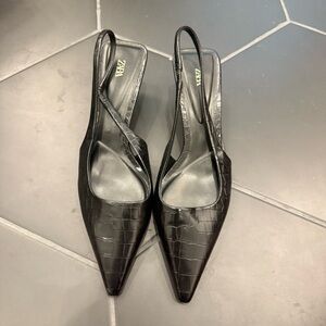 Zara Black Croc-Pattern Heels